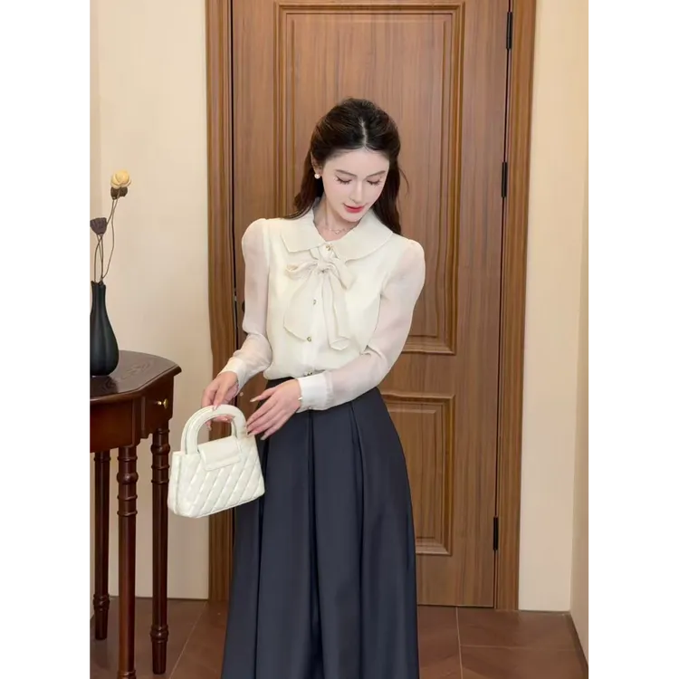 LiLi李李家【莫妮卡】甜美学院风衬衫半裙套装XMZH9674 XMZH8405