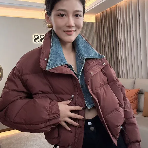 【耿老板2023#M】欧版牛仔领时尚休闲精致小短款白鸭绒女羽绒服