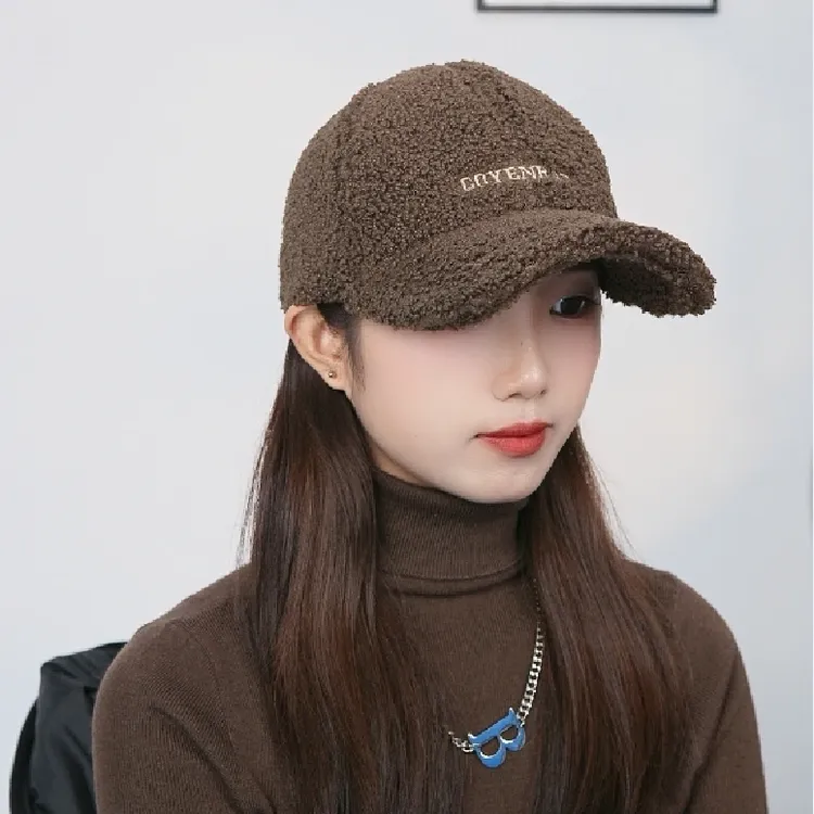 秋冬季加厚保暖羊羔毛帽子女士鸭舌帽宽檐时尚百搭情侣防寒棒球帽