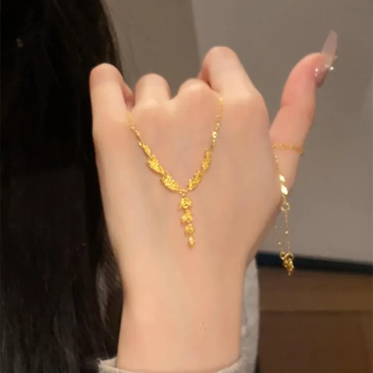 铜合金项链 复古金色麦穗流苏项链轻奢小众设计高级感精致锁骨链
