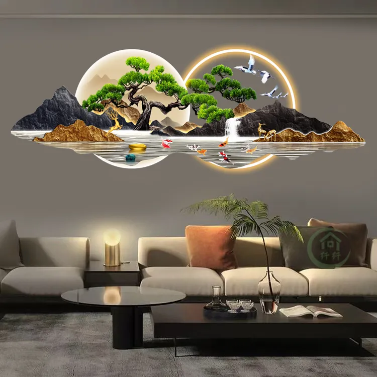 2026新款亚克力灯光装饰画沙发客厅背景墙壁画大堂办公室茶室挂画