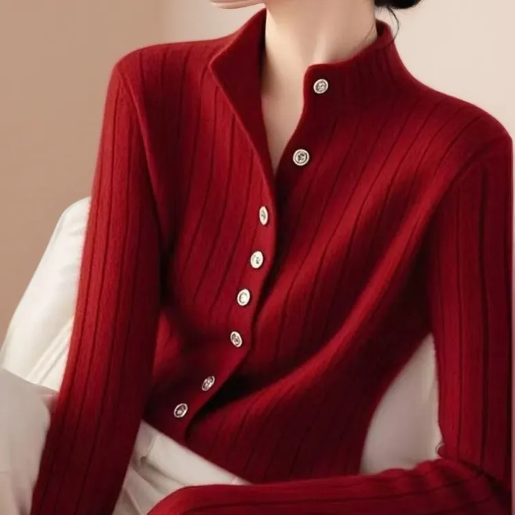 圣诞新年穿搭红色秋冬女士内搭短款气质圆领超好看慵懒风毛衣开衫
