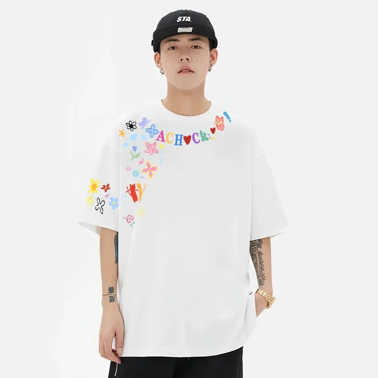 Achock官方店同款潮牌创意卡通纯棉印花半袖T恤高街情侣圆领短袖