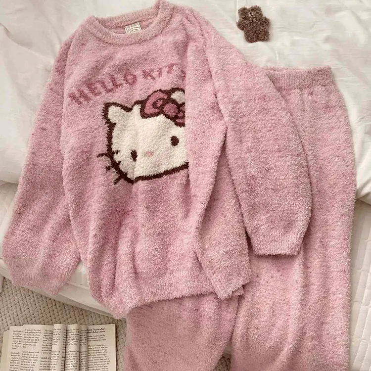 新款睡衣女秋冬季2025新款爆款半边绒加绒加厚卡通KT猫长袖家居服