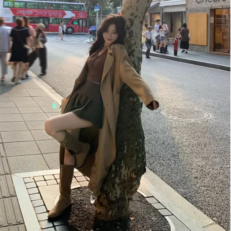 【小个子】风衣外套女中长款新款高级感翻领时尚宽松卡其色英伦风衣