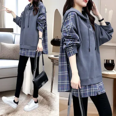 棉假两件卫衣女ins连帽2022春秋季女韩版宽松大码女装潮ins新款