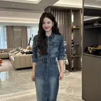 秋款时尚显瘦牛仔开叉连衣裙  百搭气质秋款时尚显瘦牛仔开叉