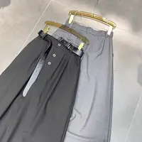 6602#高腰三粒扣后松紧西装阔腿裤休闲女宽松洋气百搭