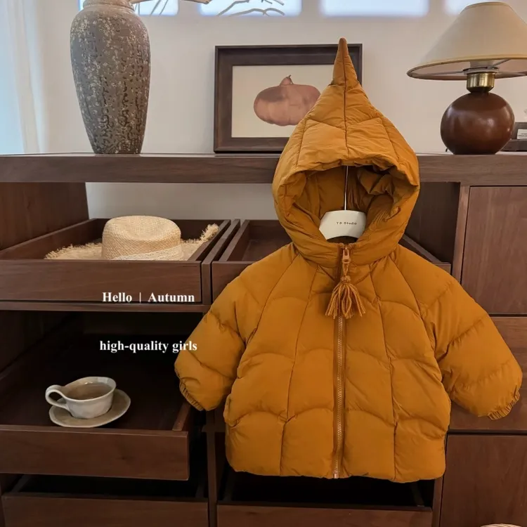 南瓜精灵！原创巨显白男女宝中长款尖尖帽厚棉服棉袄