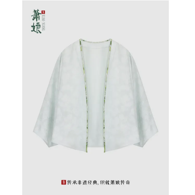 萧娘【青白】绞罗染色玫瑰花夏季桑蚕丝新中式中国风百搭XN5614