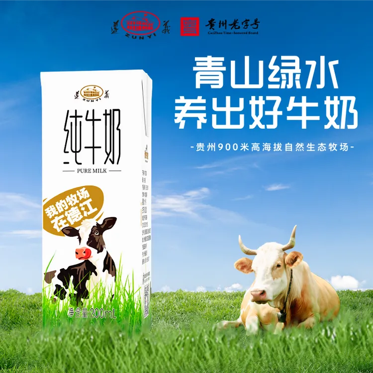 ZUNYI/遵义牌 贵州遵义纯牛奶200mlx10盒*3件香醇浓郁学生早餐奶