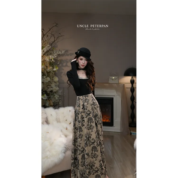 彼得潘大叔《京城夜曲》法式气质显瘦上衣收腰动物园深林半裙套装
