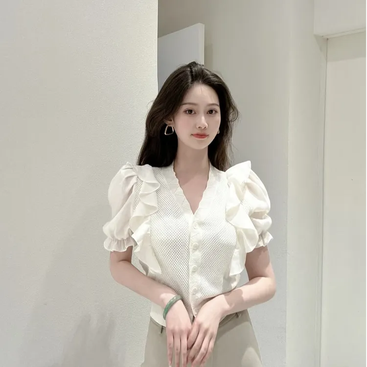 HPLY荷比俪夏新款女镂空拼接肩部复古ikyou衣服HZD24650042-1