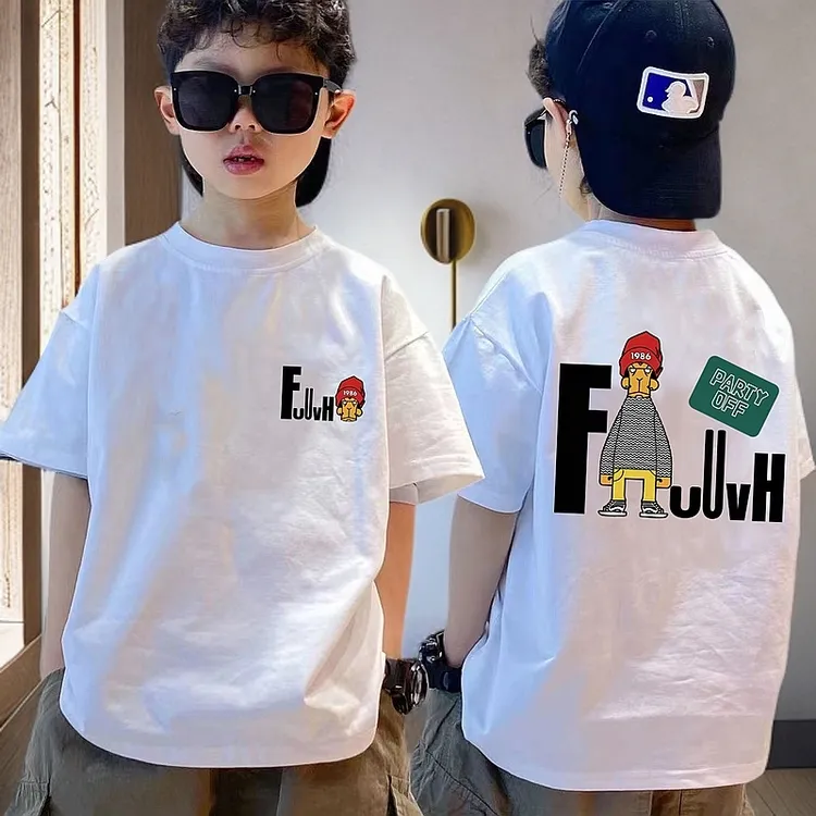 男童夏季纯棉短袖T恤儿童夏装帅气男孩宽松中大童潮流印花上衣服