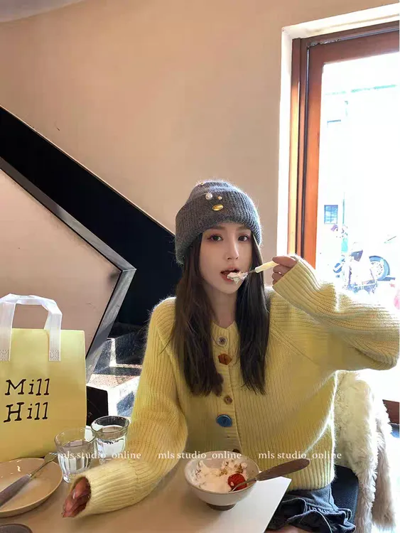 MLS 小有腔调 设计感小众异型纽扣毛衣开衫女春季甜美休闲针织衫