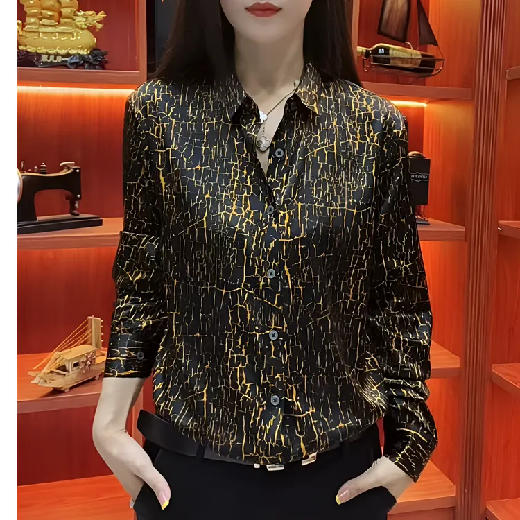 HFJQ桑蚕丝新款男士轻奢高端长袖衬衫商务通勤出游衬衣99959）