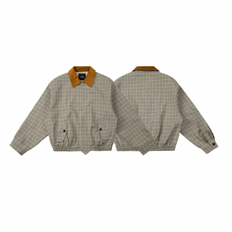 老钱风复古格纹灯芯绒翻领外套男款早秋爆款2025新款重磅廓形夹克