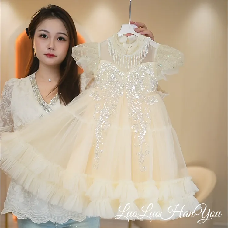 夏季生日蓬蓬纱女公主花童礼服洋气小女孩连衣裙小女孩洋气连衣裙