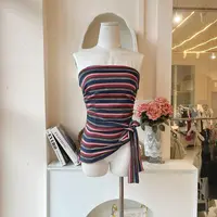 LHTE青青大码女装 秋季新款纯欲辣妹针织条纹抹胸上衣C9982