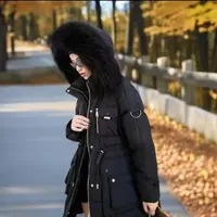 {韩货}2024休闲中长款气质带毛领真毛字母设计羽绒服外套YR012