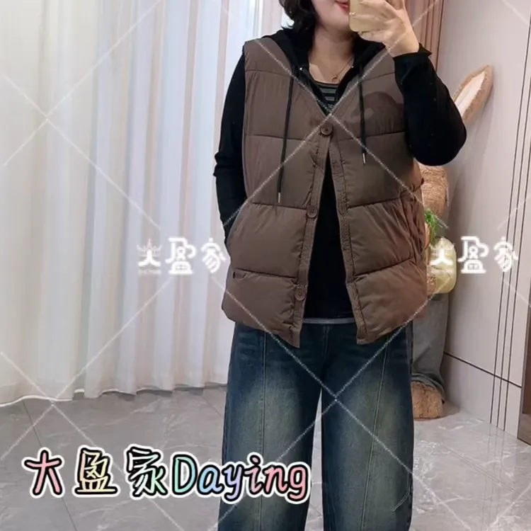 “Daying”2502大领口纽扣简约款棉马甲