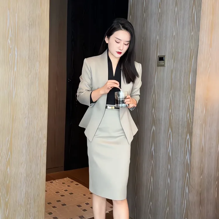 JIA SHI 西装套装裙气质时尚百搭显瘦简约修身通勤-TZ078+QB003