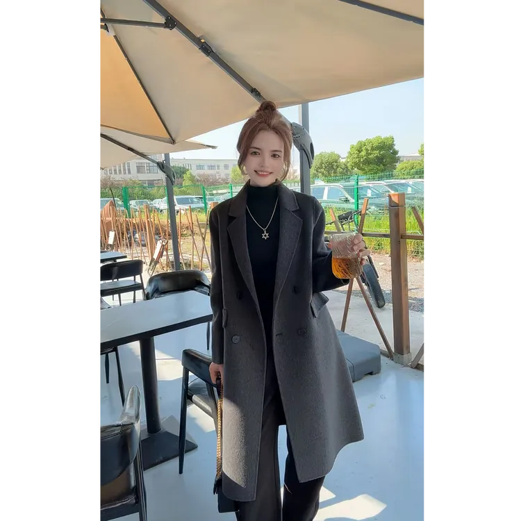 【山羊绒+天丝】①快衣布秋冬季气质显瘦保暖小个子双面羊绒大衣2501
