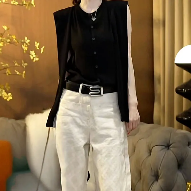 极简风针织背心披肩假两件女2025春夏新款设计感显瘦无袖上衣