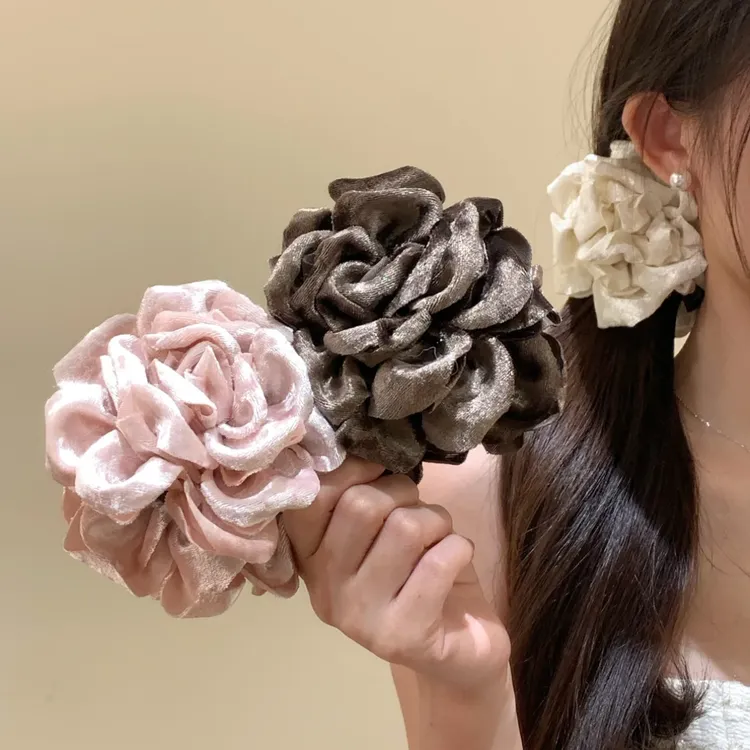 秋冬升级版薄丝绒花朵香蕉夹高马尾夹发饰饱满后脑勺夹