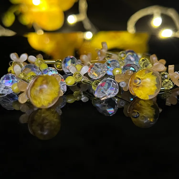 非金属树脂耳饰 R94【送你一朵小黄花】春夏新款黄花朵流苏水晶耳环