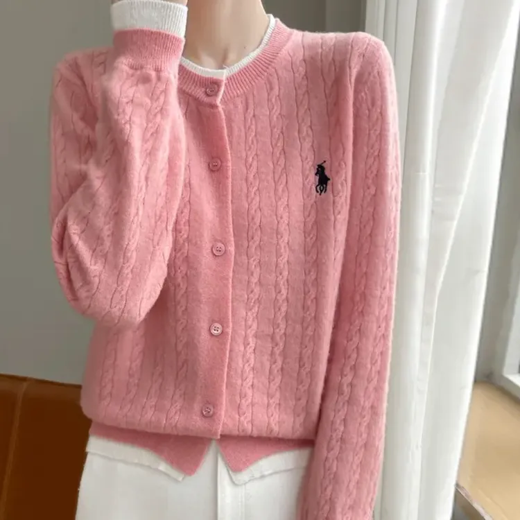 B4秋冬假两件圆领气质女撞色拼接毛针织刺绣麻花显瘦开衫毛衣