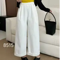 8515#松紧腰卷边阔腿裤