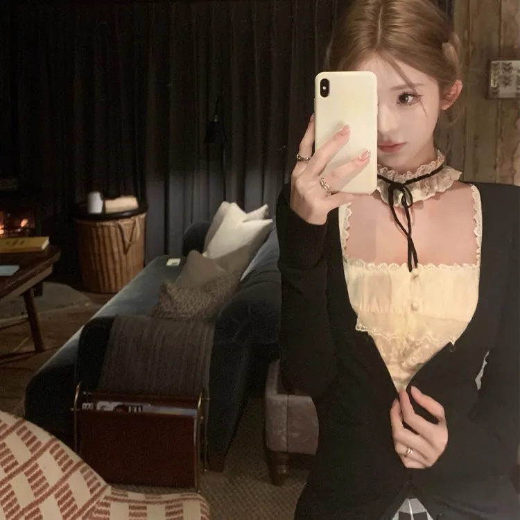 方领蕾丝花边吊带背心女春秋内搭设计感纯欲性感辣妹无袖上衣外穿