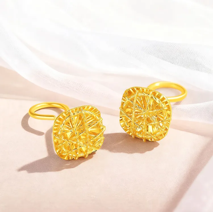 5G黄金足金999拉丝小方糖耳钉纯金耳饰耳环情人节520礼物送女朋友