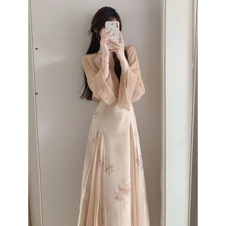 新中式连衣裙女2025新款夏季国风禅意气质吊带裙搭配开衫一整套装