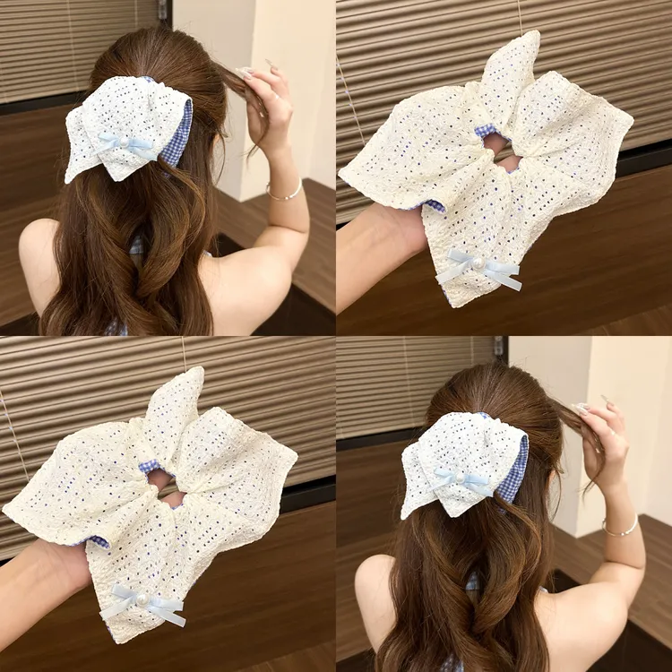 高颜值韩系花边方巾方形大肠发圈蝴蝶结森系少女心发绳小蕾丝发饰