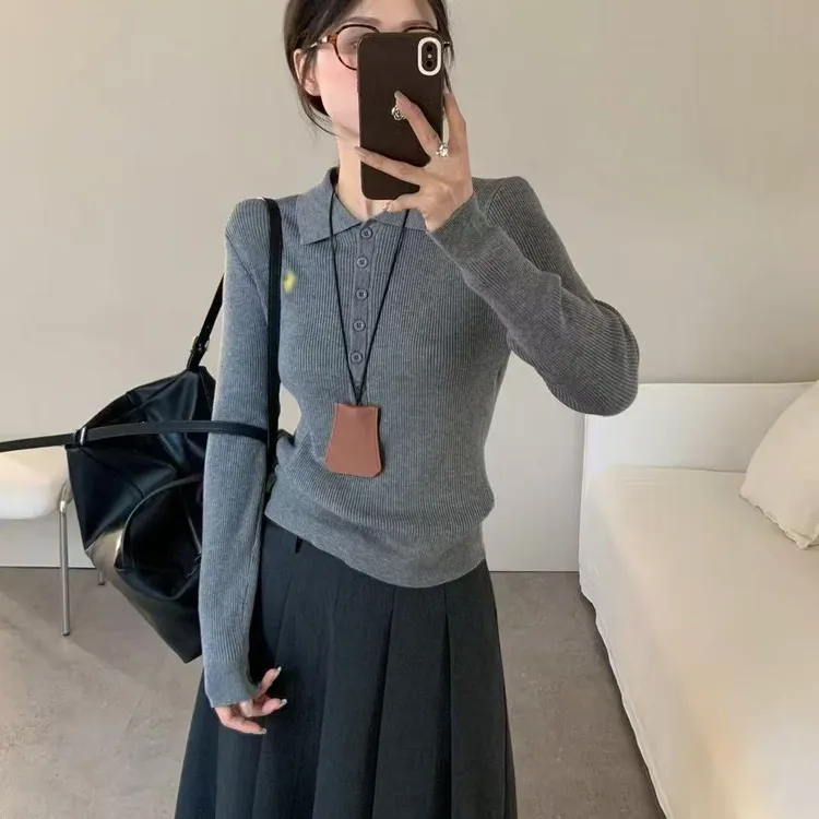 花倾慕2025秋季新款翻领洋气针织衫老钱风显瘦打底毛衣女95532