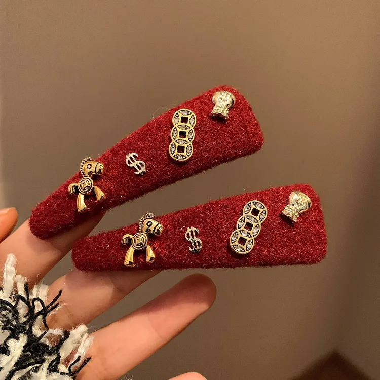 马上有钱~红色小马发夹边夹侧边发卡女高级感新年本命头饰刘海夹