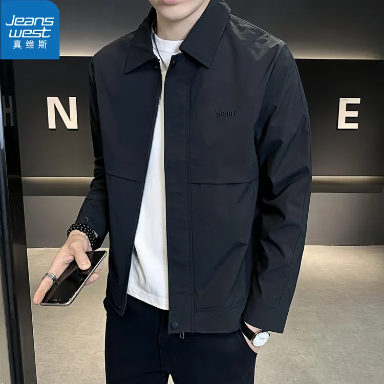 真维斯Jeanswest翻领外套男士商务夹克春秋季新款修身上衣服百搭