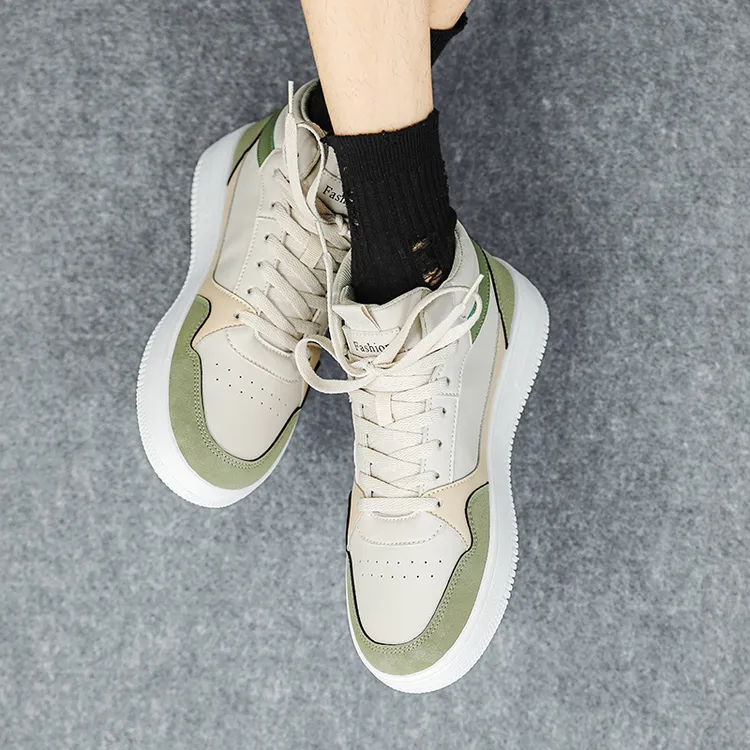 品牌断码高帮皮革拼接厚底小白鞋男鞋板鞋低帮潮鞋透气防滑休闲鞋