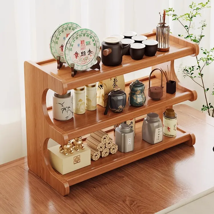 桌面杯架茶桌置物架楠竹新中式博古架桌上多层茶具紫砂壶摆放架子