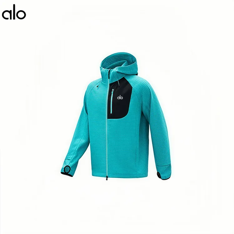 ALO ID方格软壳冲锋衣女连帽防风防水跑步健身运动外套瑜伽夹克服