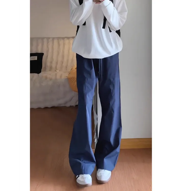 藏青色软壳机能冲锋裤男款春秋季防水速干斜切直筒裤子微喇休闲裤