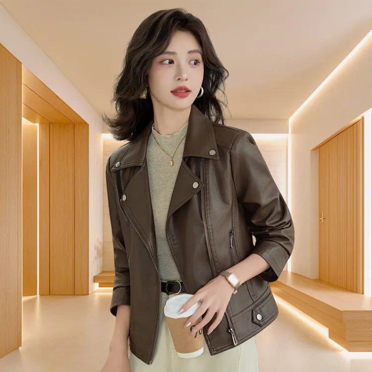 海宁真皮皮衣女款爆款2025新款时尚修身小个子绵羊皮夹克短款外套