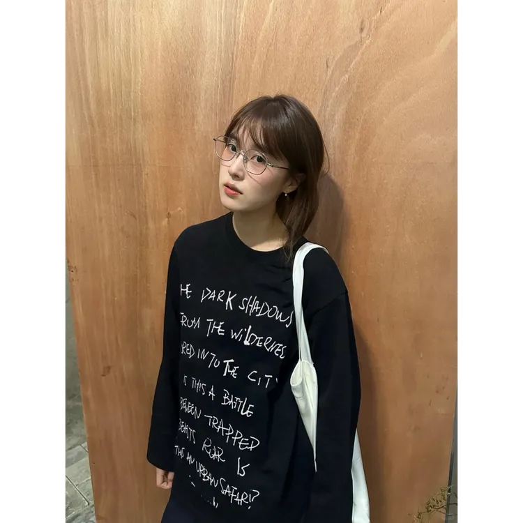 YWBY早秋新款韩版宽松纯棉长袖t恤女时尚潮流百搭慵懒风情侣上衣