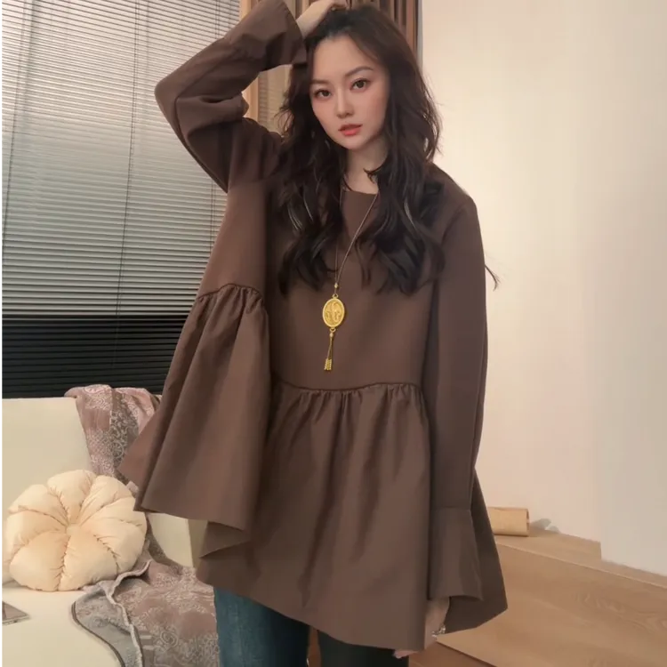 museguhui/木色古汇825115#拼接百搭休闲秋季设计感上衣