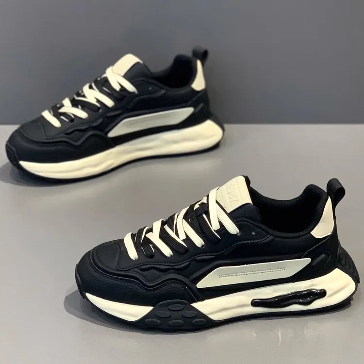 欧式阿甘鞋男2025新款百搭皮面运动休闲鞋防滑软底增高老爹鞋子男