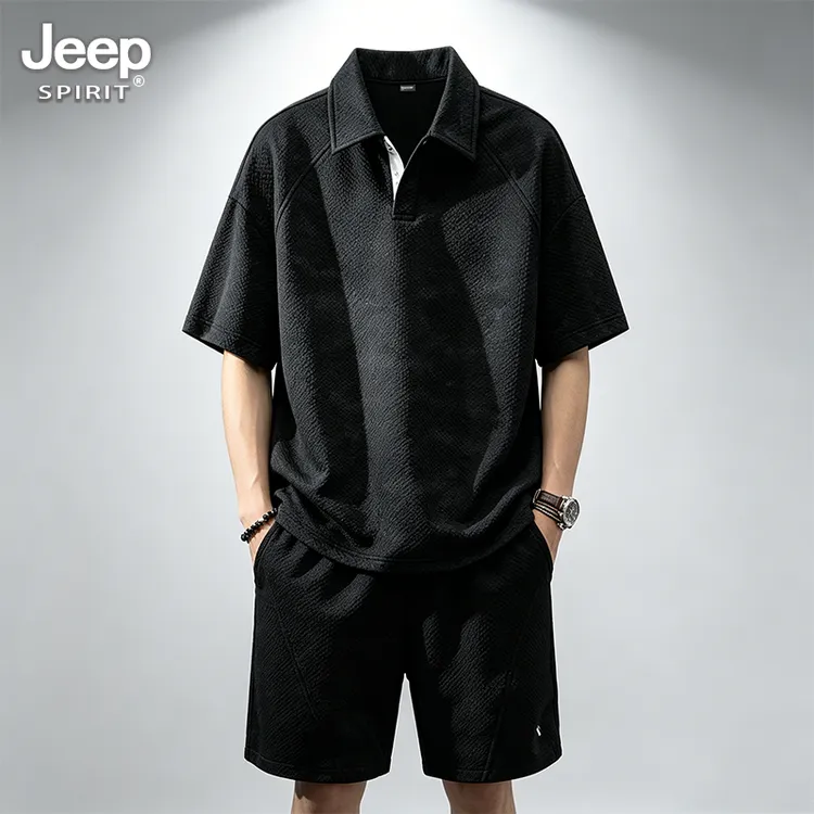 JEEPSPIRIT吉普扎染套装男士夏季新款美式宽松复古短袖短裤两件套