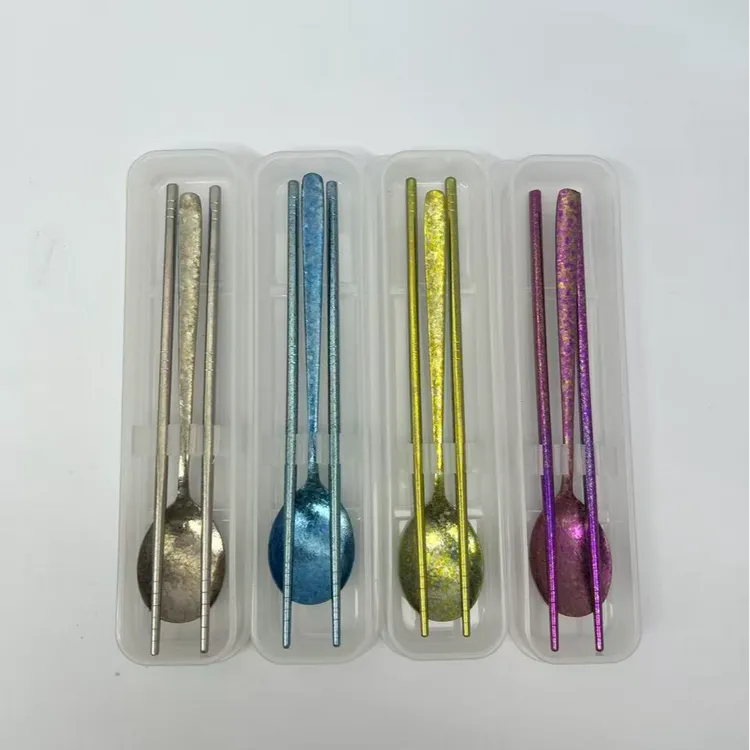 纯钛结晶冰花便携三件套简约学生纯色餐厅野餐包彩色勺子餐具加长
