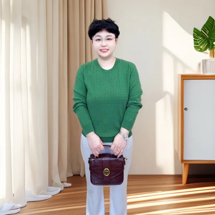 【加厚圆领针织】大码女装毛衣（25331）扭绳宽松时尚百搭长袖秋冬